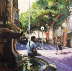 Observation des gens à Aix en Provence, peinture à l'huile