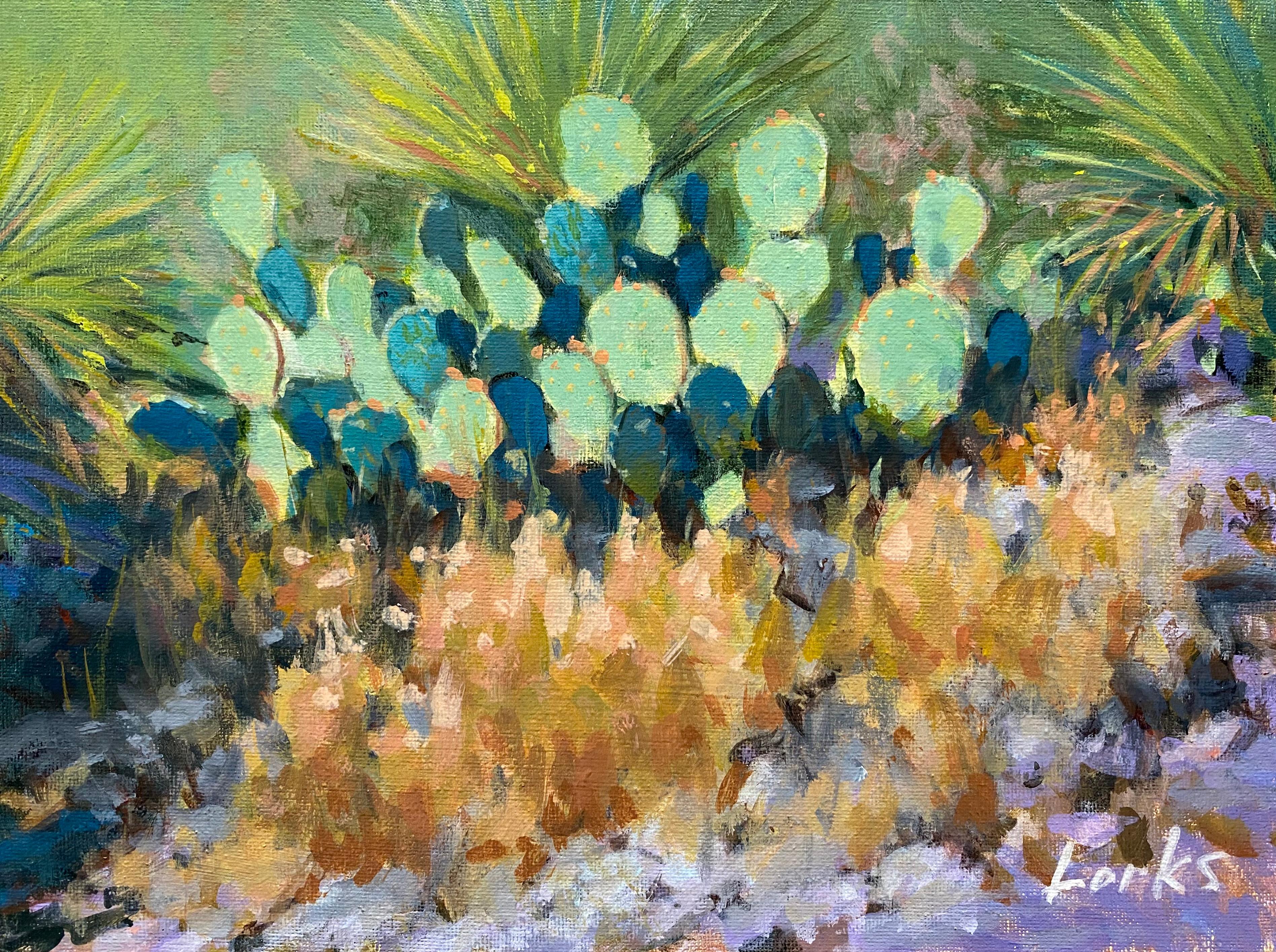 Sunlit Cactus, Original Painting - Art by David Forks