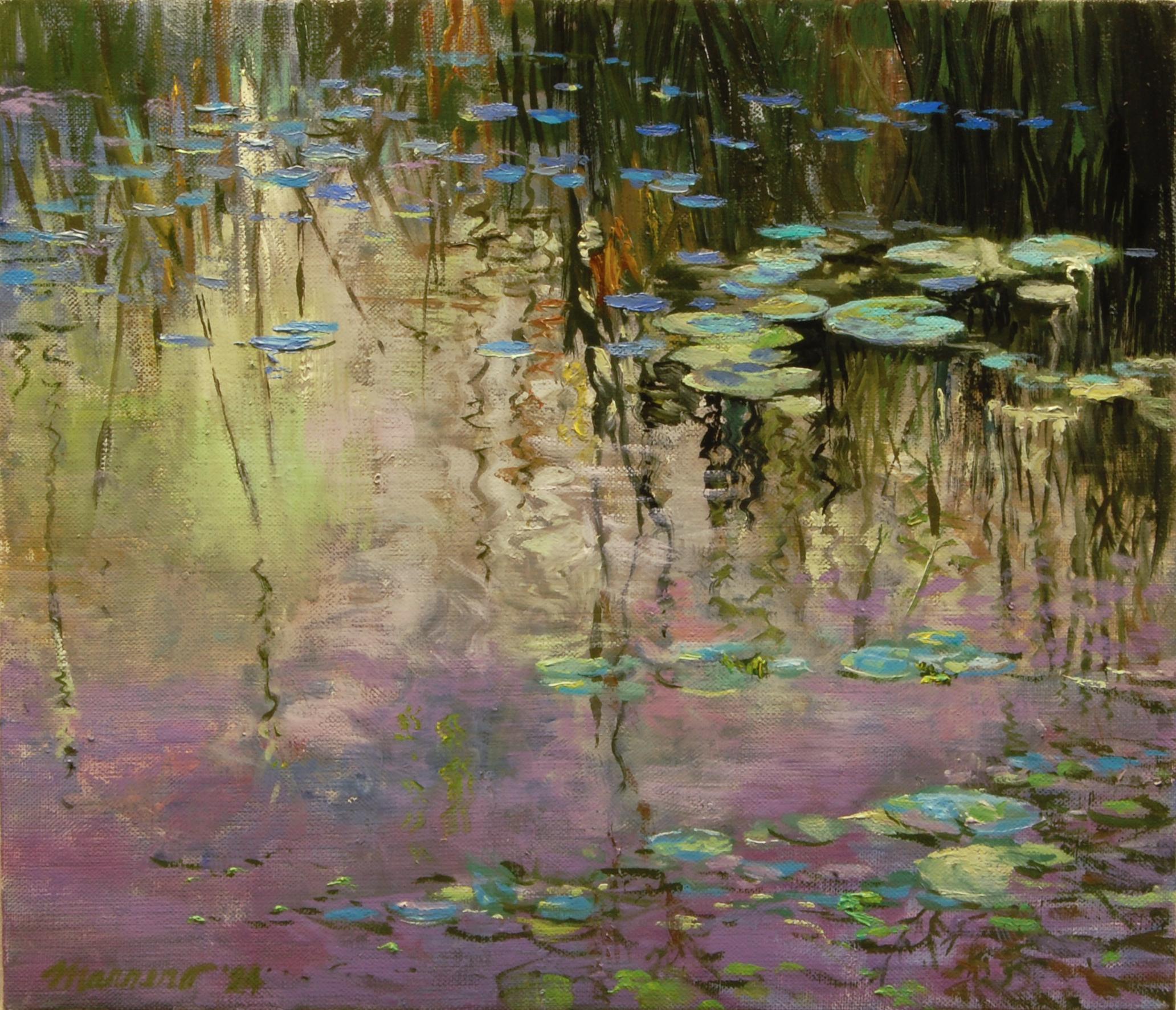 Evening Water Lilies, Oil Painting - Art by Onelio Marrero