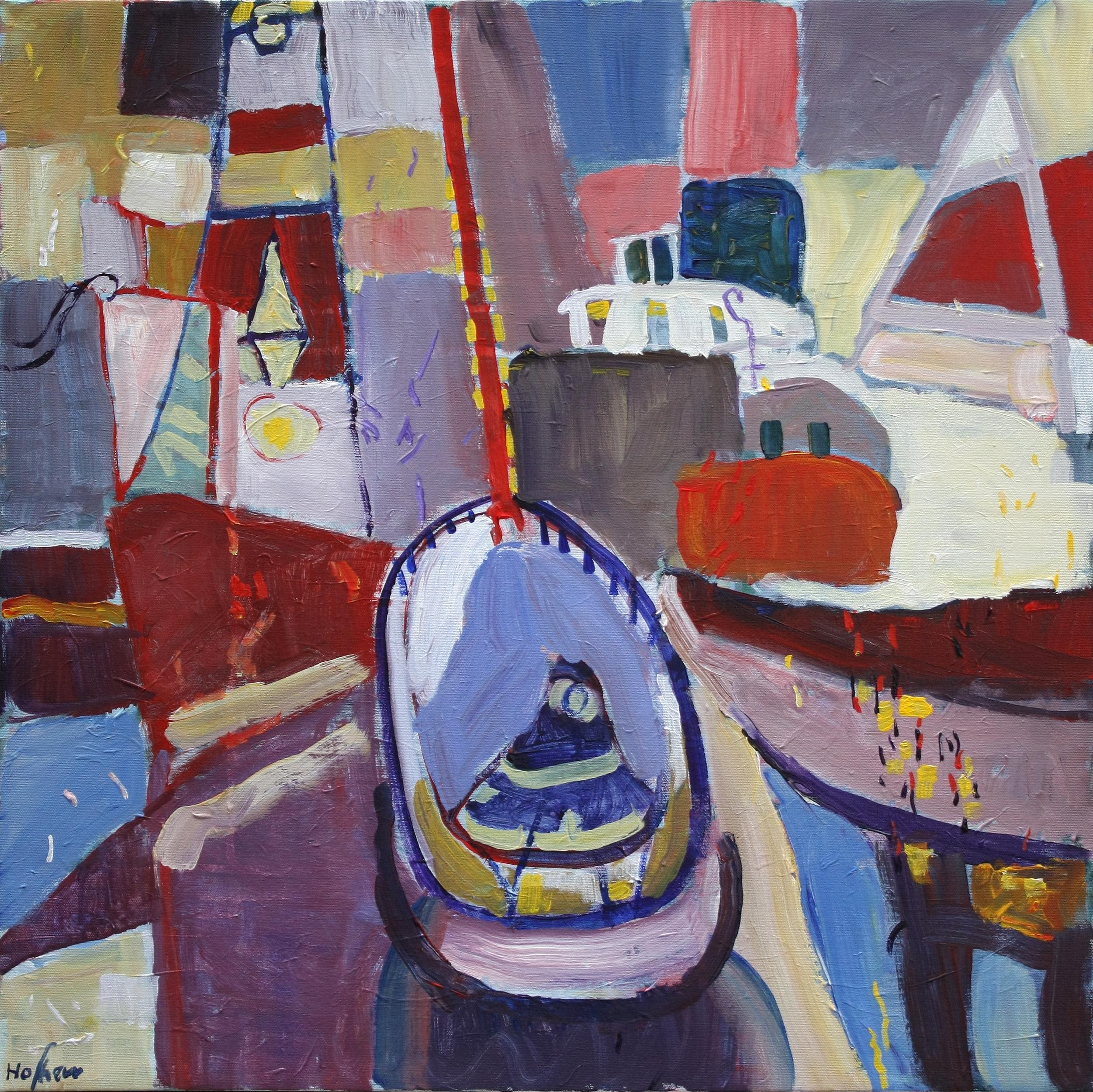 Robert Hofherr Landscape Painting – Segelboot mit rotem Mast, Originalgemälde