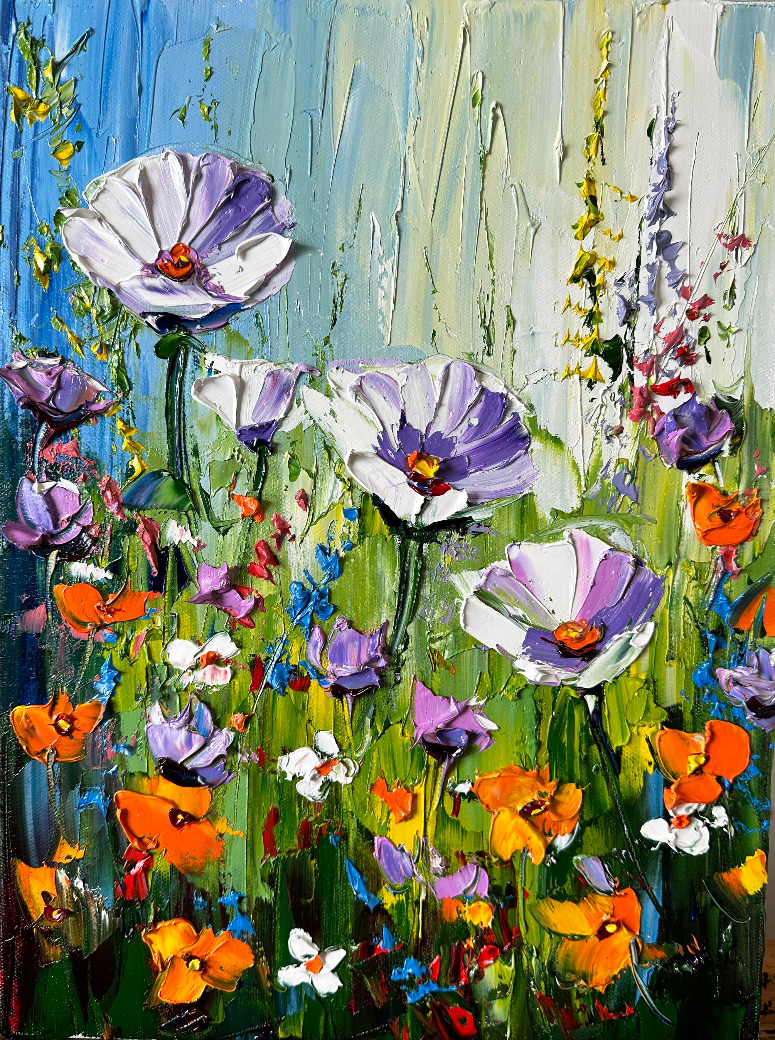 rêve de jardin joyeux, peinture à l'huile - Art de Lisa Elley