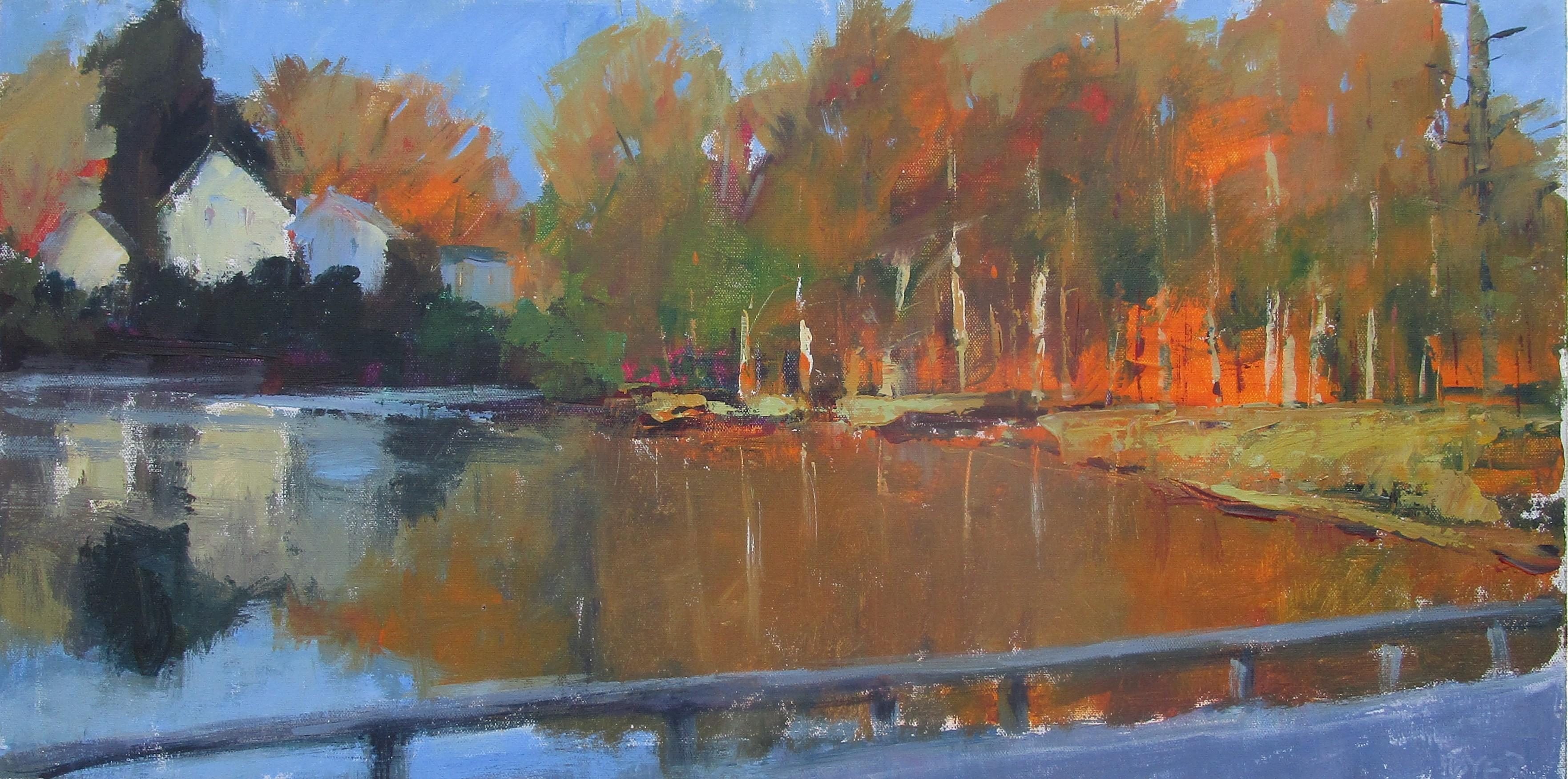 Lake Street, Herbst, Originalgemälde – Art von Janet Dyer