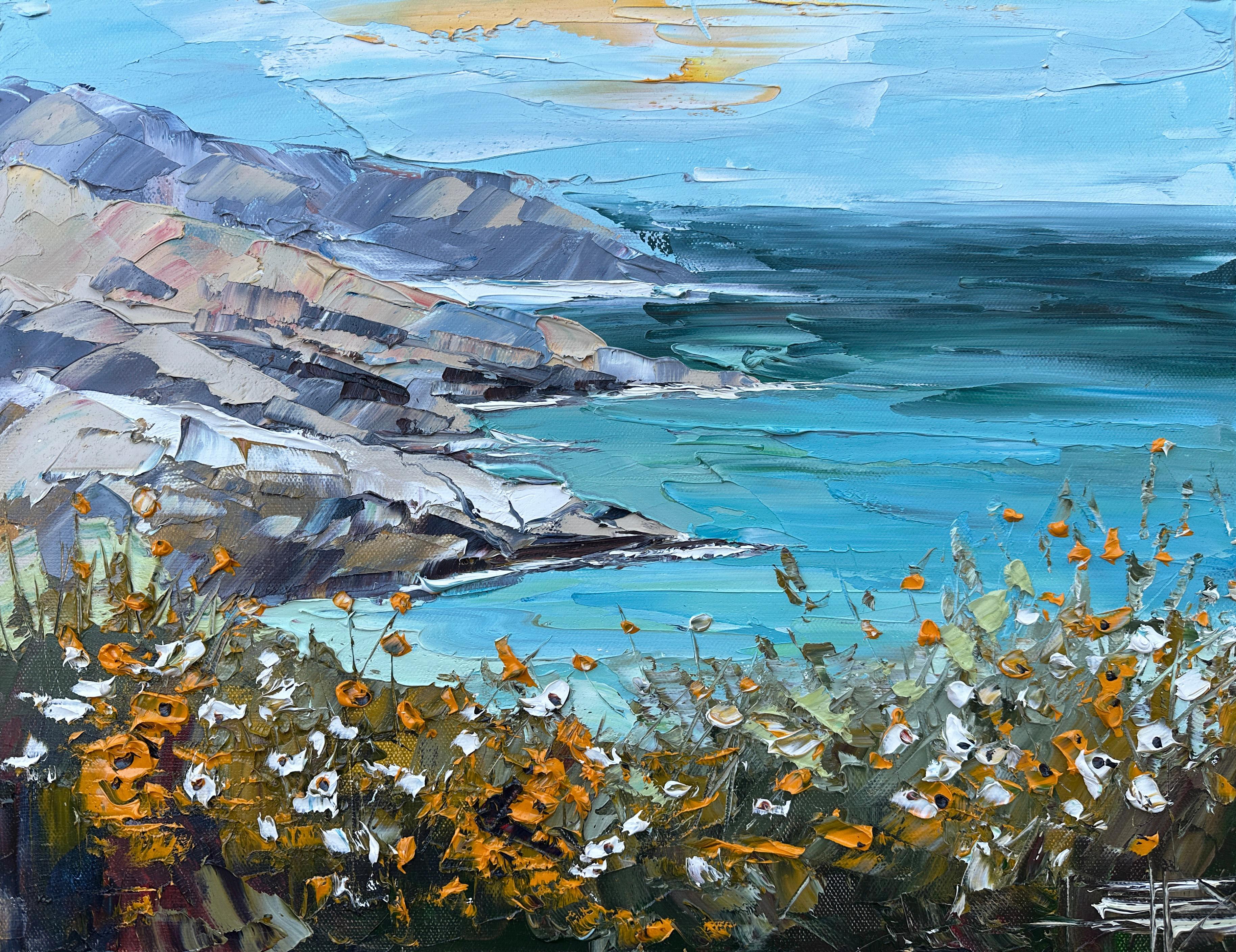 Lisa Elley Landscape Painting – Unzählige Blautöne, Ölgemälde
