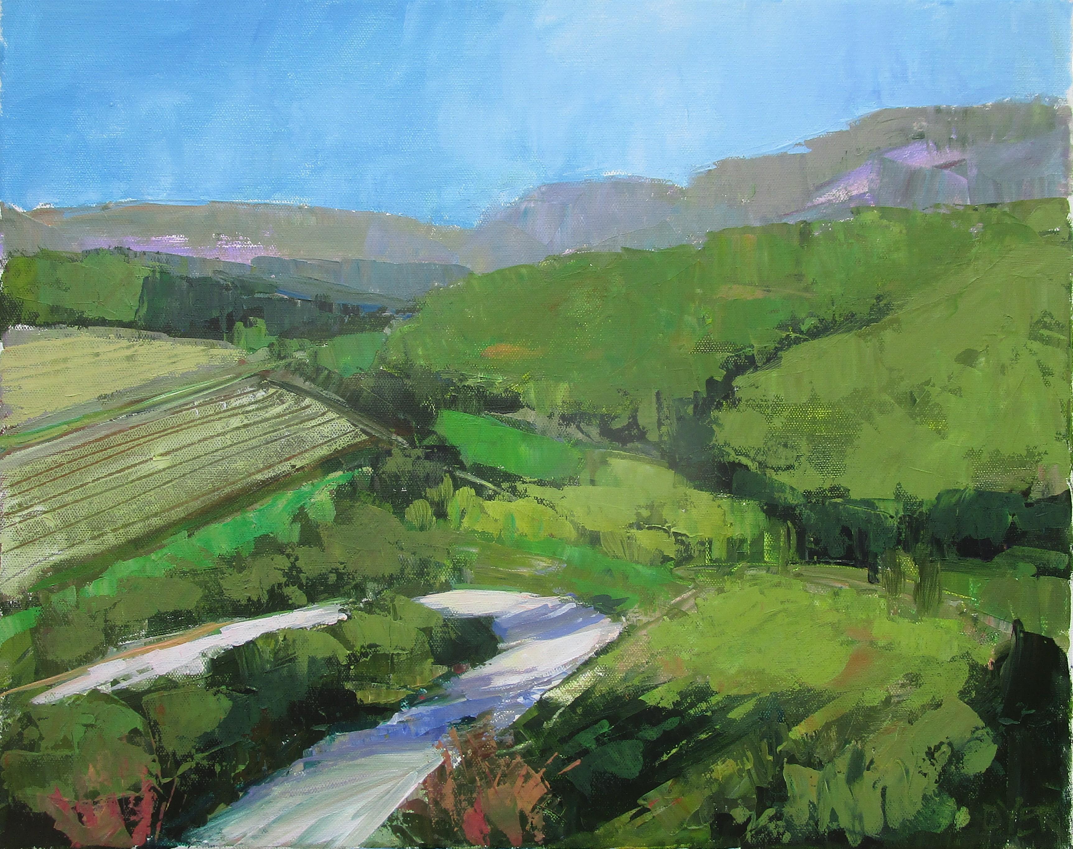 Janet Dyer Landscape Painting – Curve in the Road, Originalgemälde