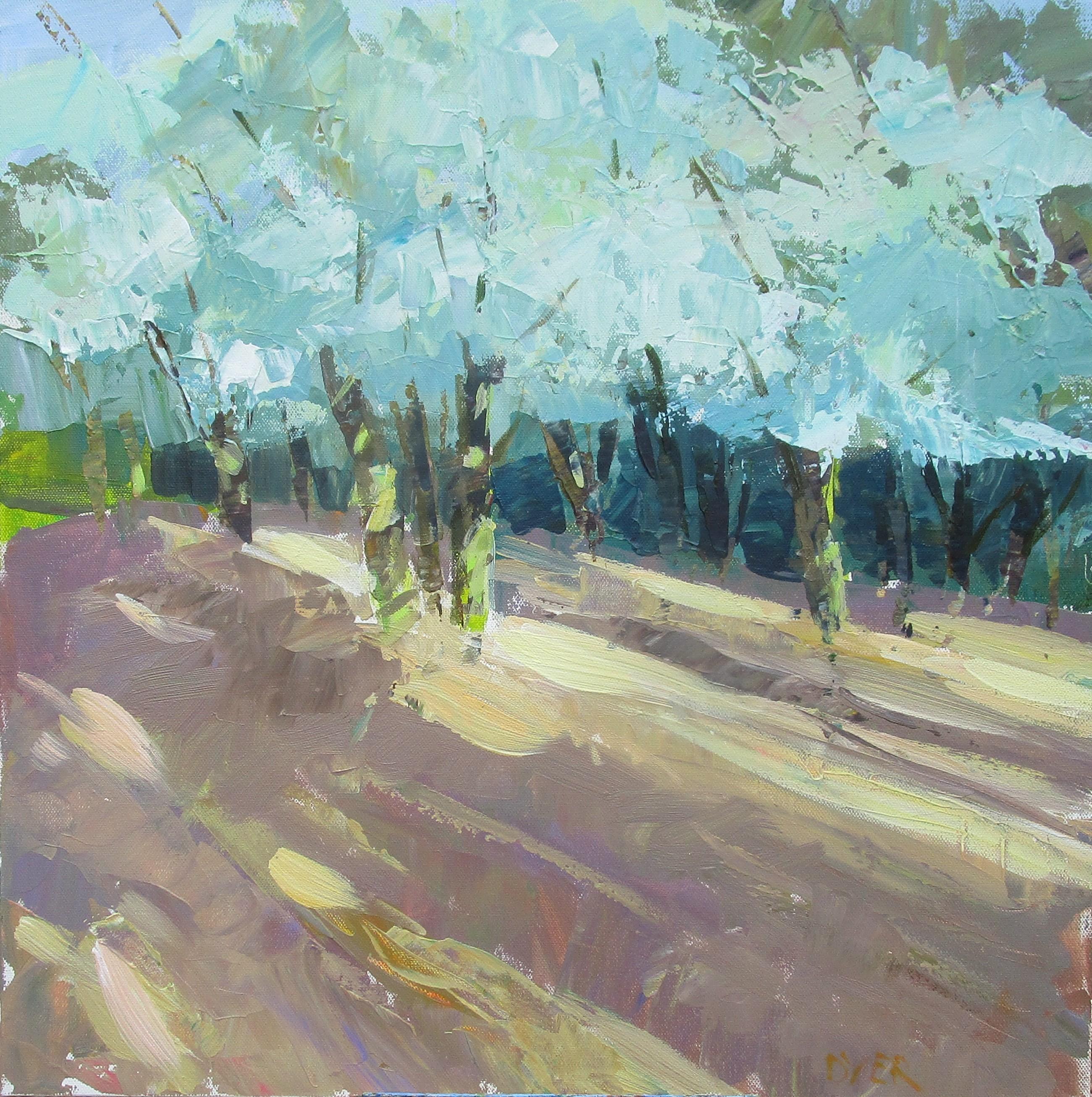 Landscape Painting Janet Dyer - Peinture originale Olive Trees on the Hillside