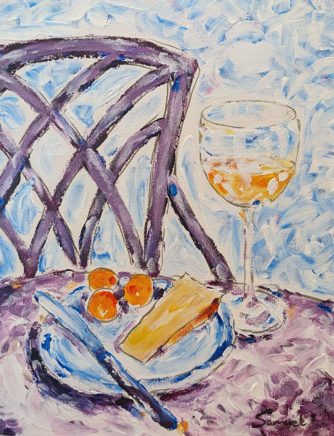 Queso, albaricoques y vino, Pintura original