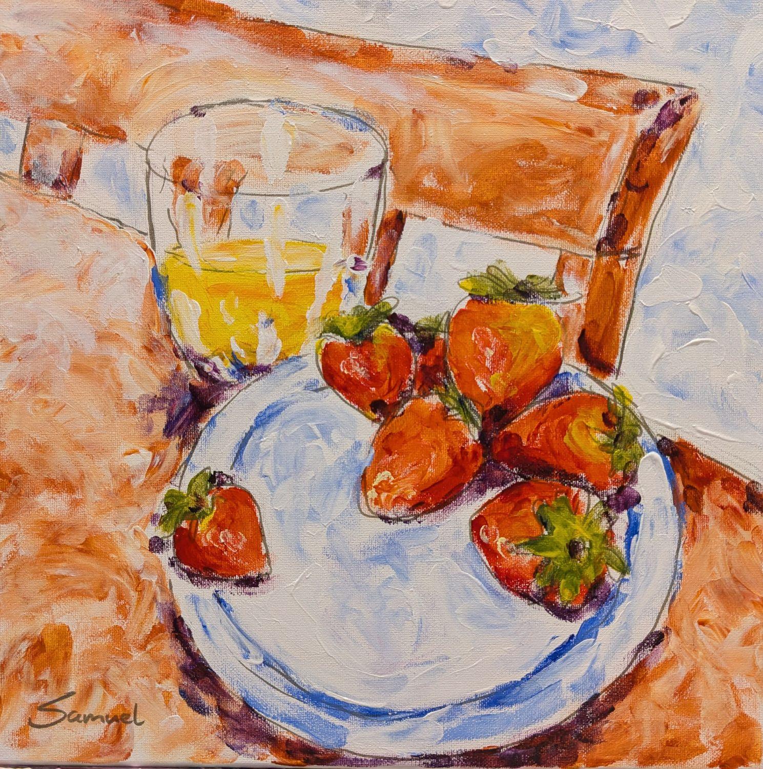 Fresh Morning with Strawberries, Original Painting