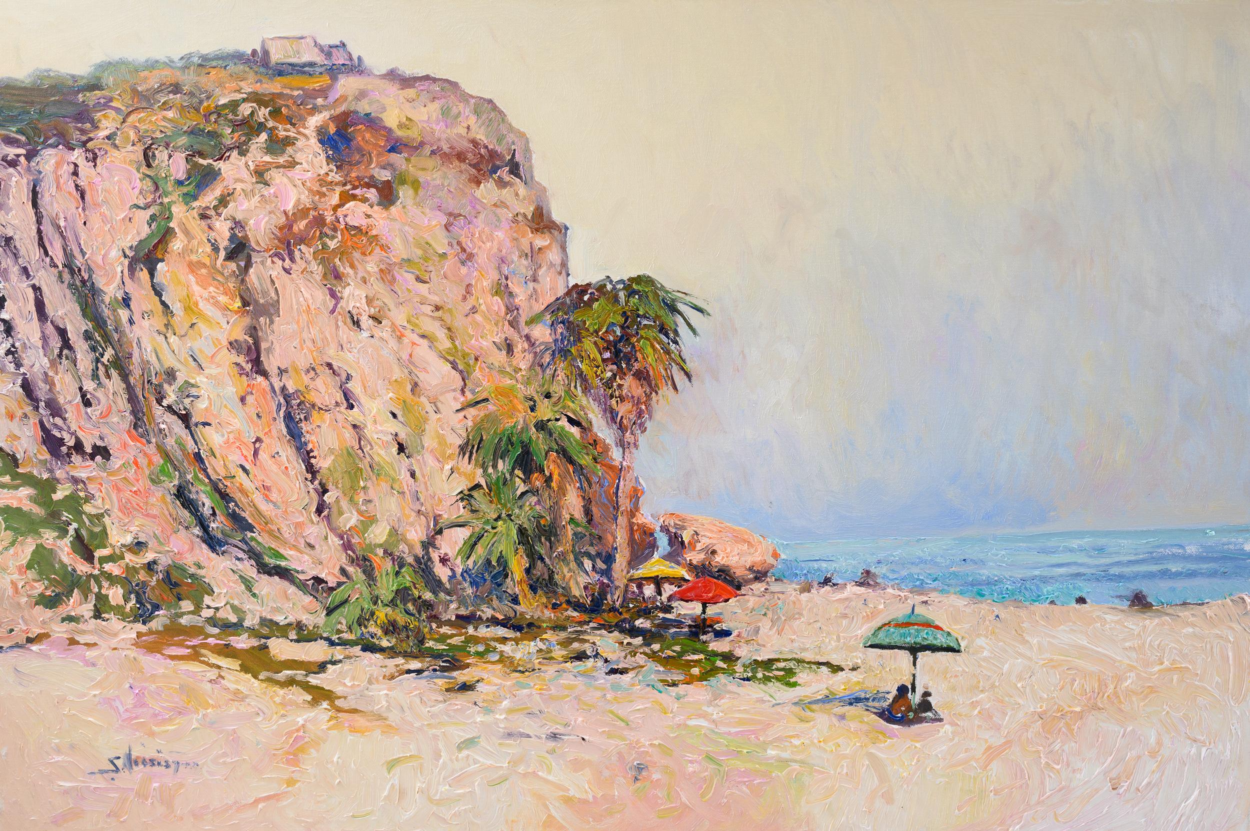 Peinture à l'huile « When the Fog Slowly Goes Away, Beach in Malibu » - Art de Suren Nersisyan