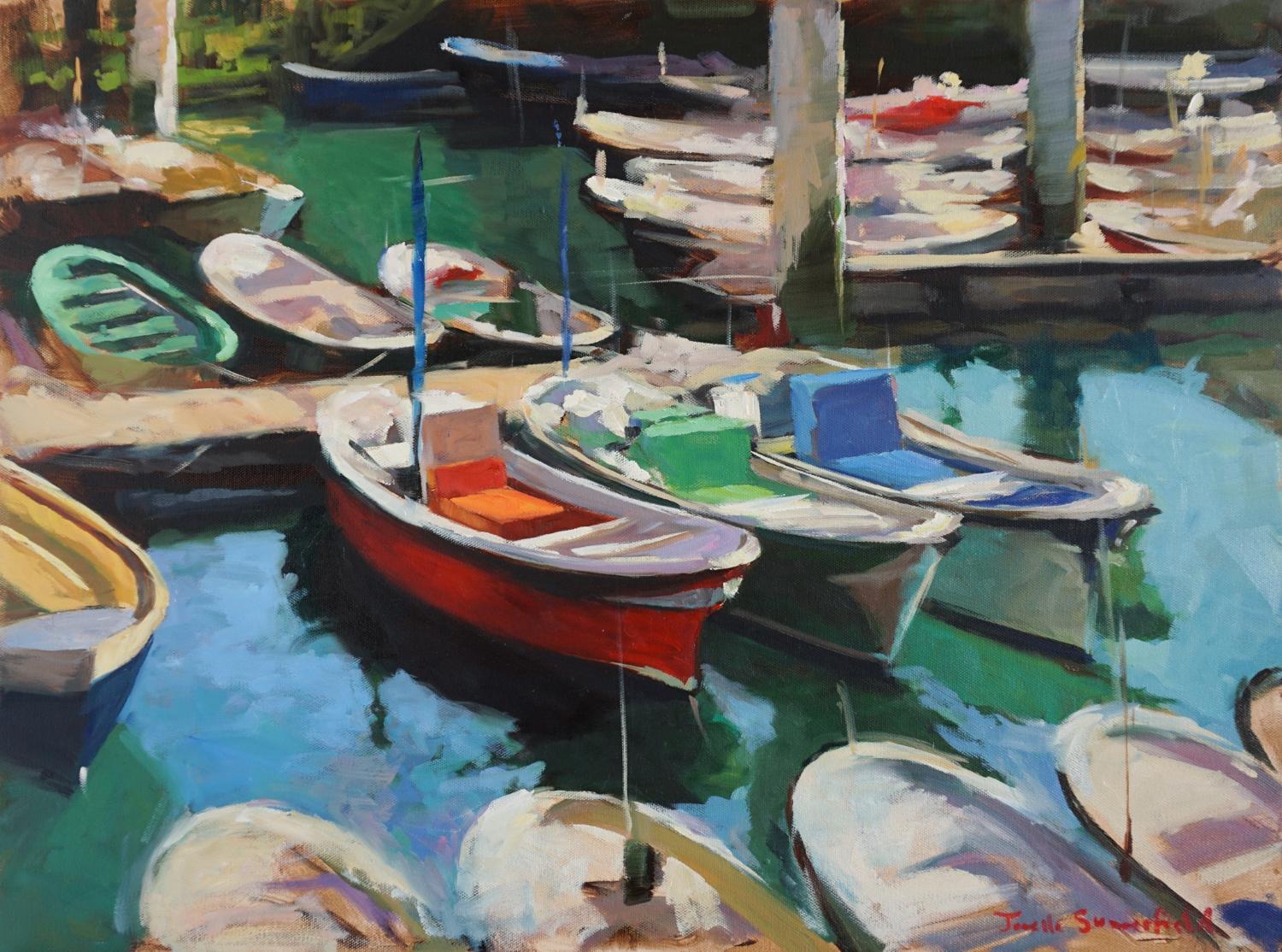 Jonelle Summerfield Landscape Painting – San Sebastian Marina II, Ölgemälde
