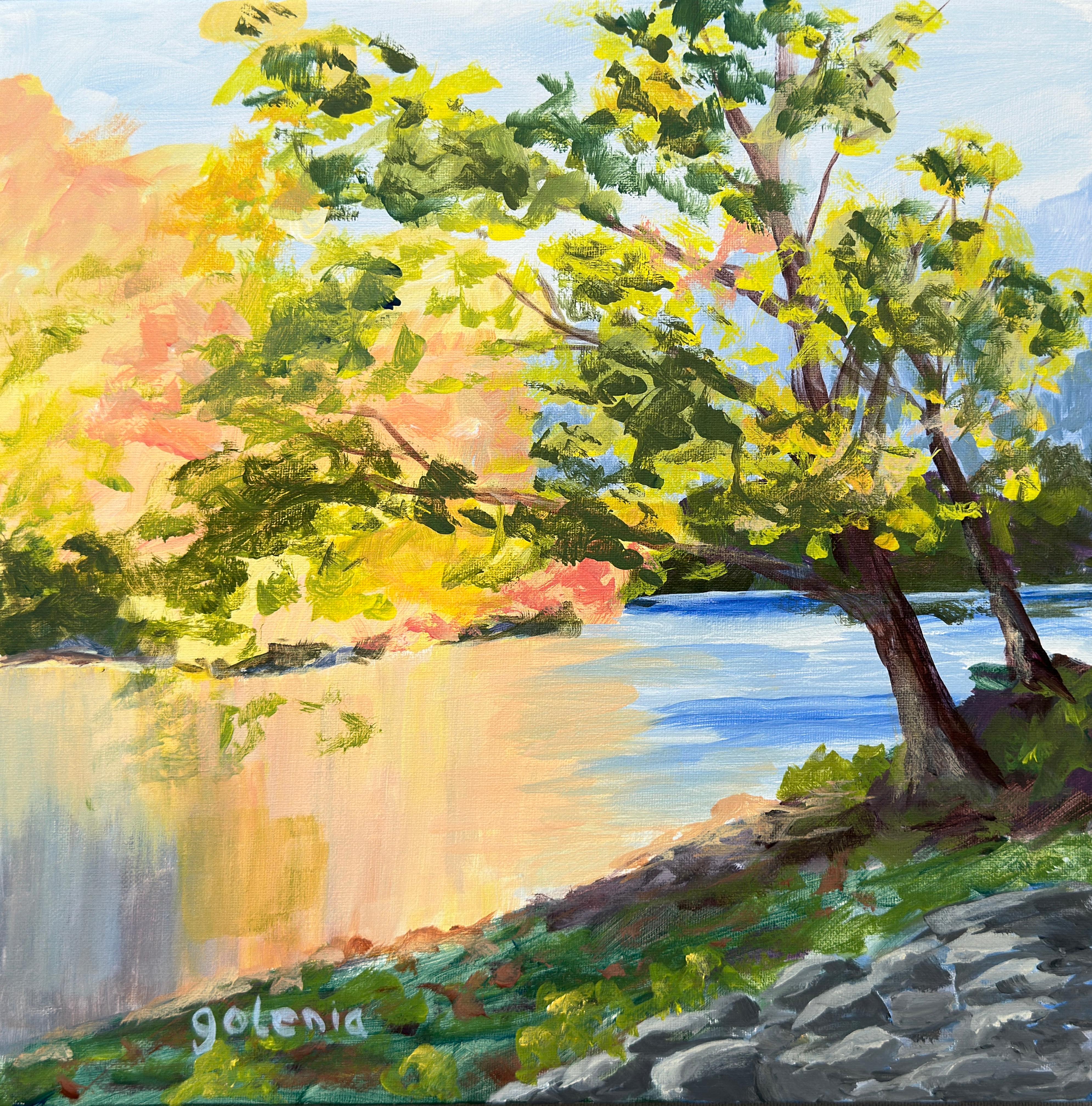 Landscape Painting di JoAnn Golenia - Oak e Stone, Pittura originale