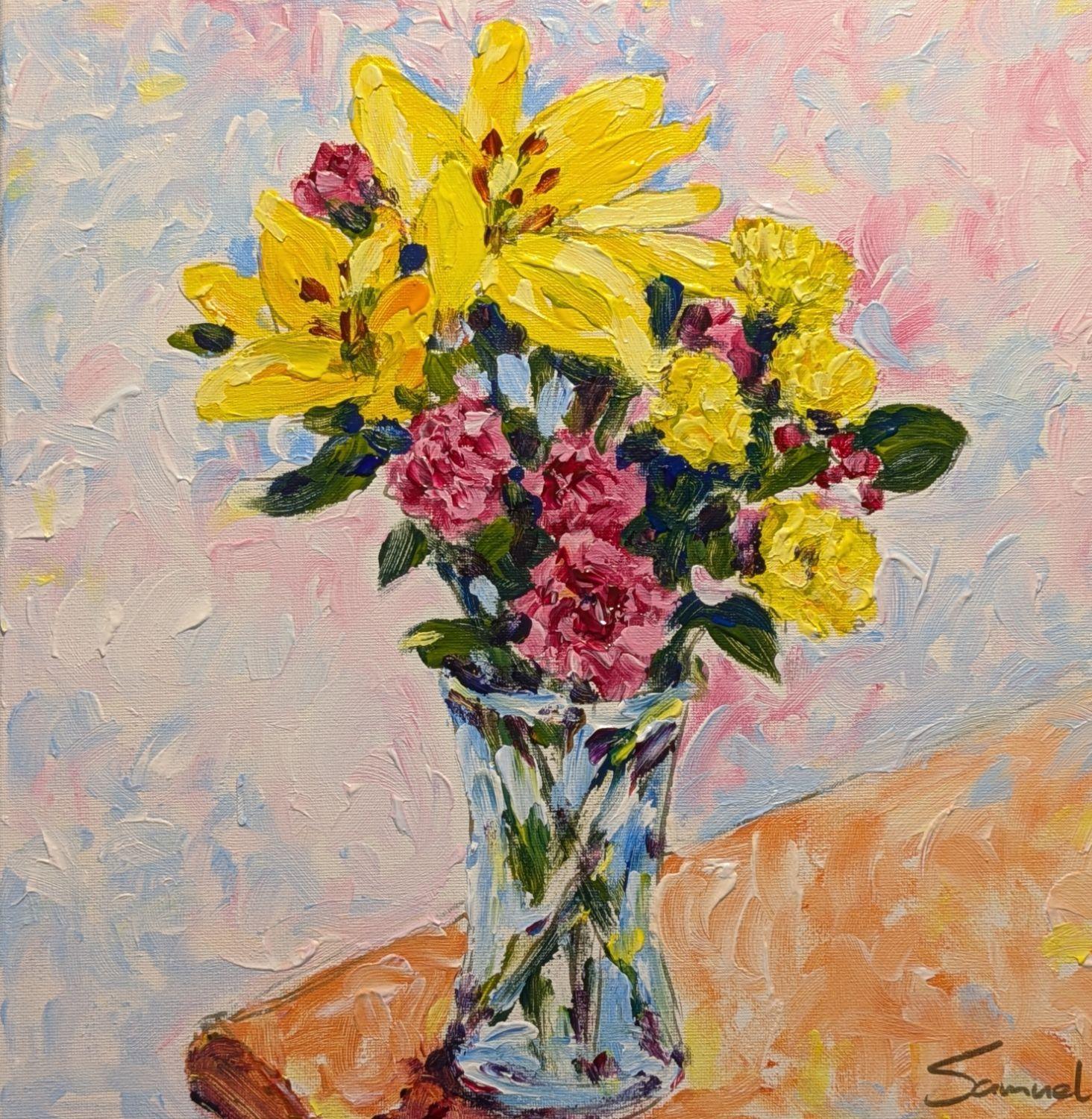 Still-Life Painting Samuel Pretorius - Nature morte florale lumineuse, peinture originale