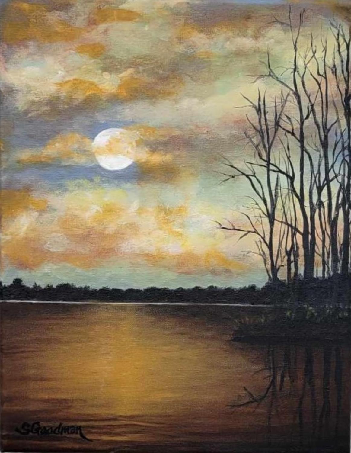 Shela Goodman Landscape Painting - Twilight Waters, Oil Painting