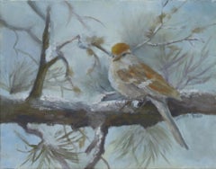 Gorrión chipeador a principios de invierno, pintura al óleo