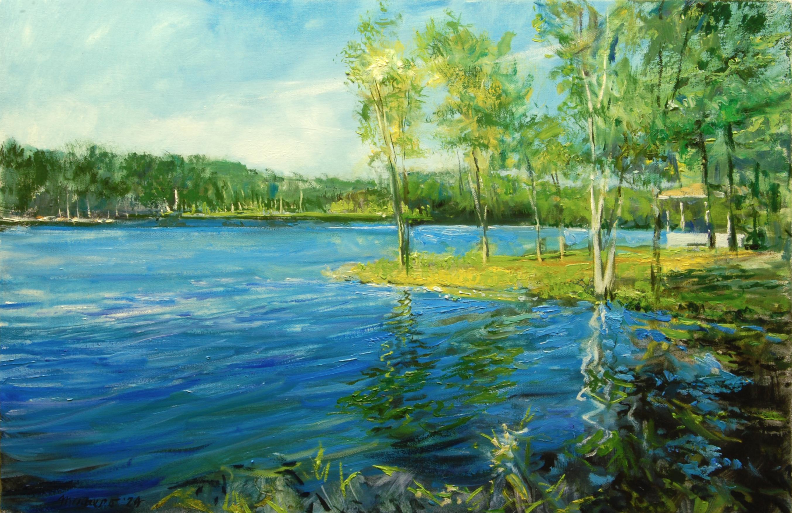 Leisure Lake Early Morning, Oil Painting - Art by Onelio Marrero