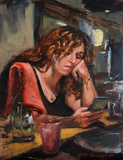 Esperando un texto, Pintura al óleo