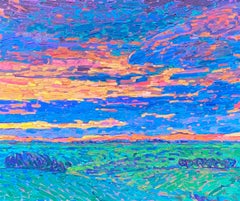 Campos tejanos al atardecer, Pintura al óleo