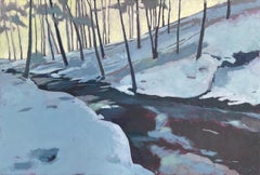 Río frío de invierno, pintura al óleo