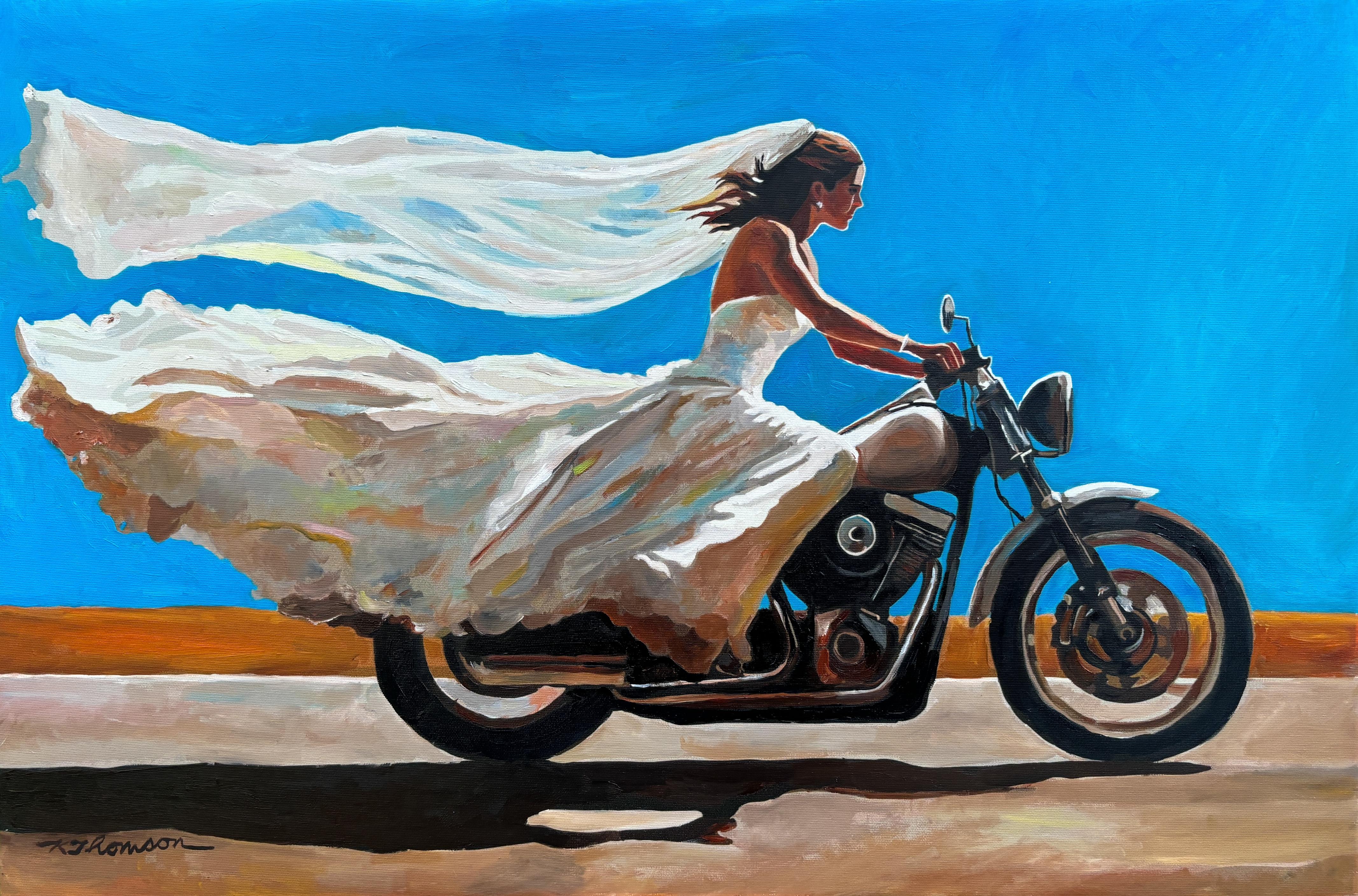 Bicicleta y tren, Pintura al óleo