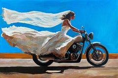 Bicicleta y tren, Pintura al óleo
