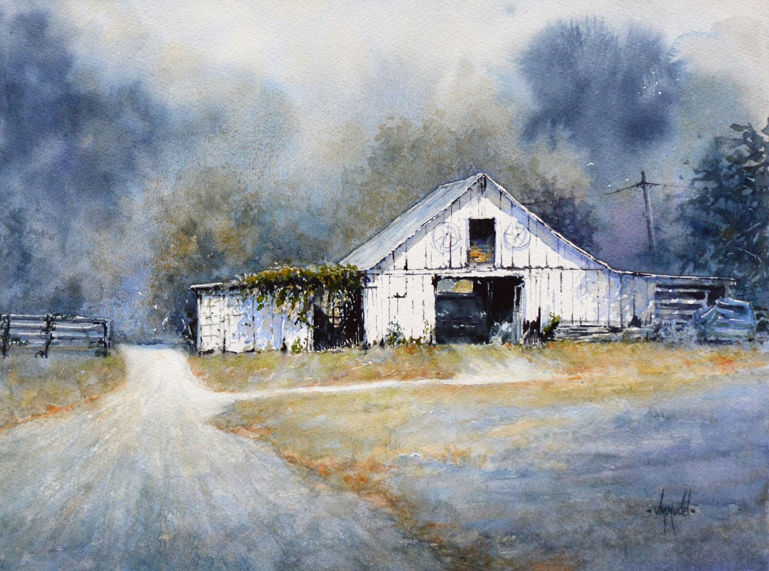 Interior Art de Judy Mudd - El Granero Blanco, Pintura Original