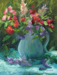 Sweet Peas and Bougainvillea, Oil Painting
