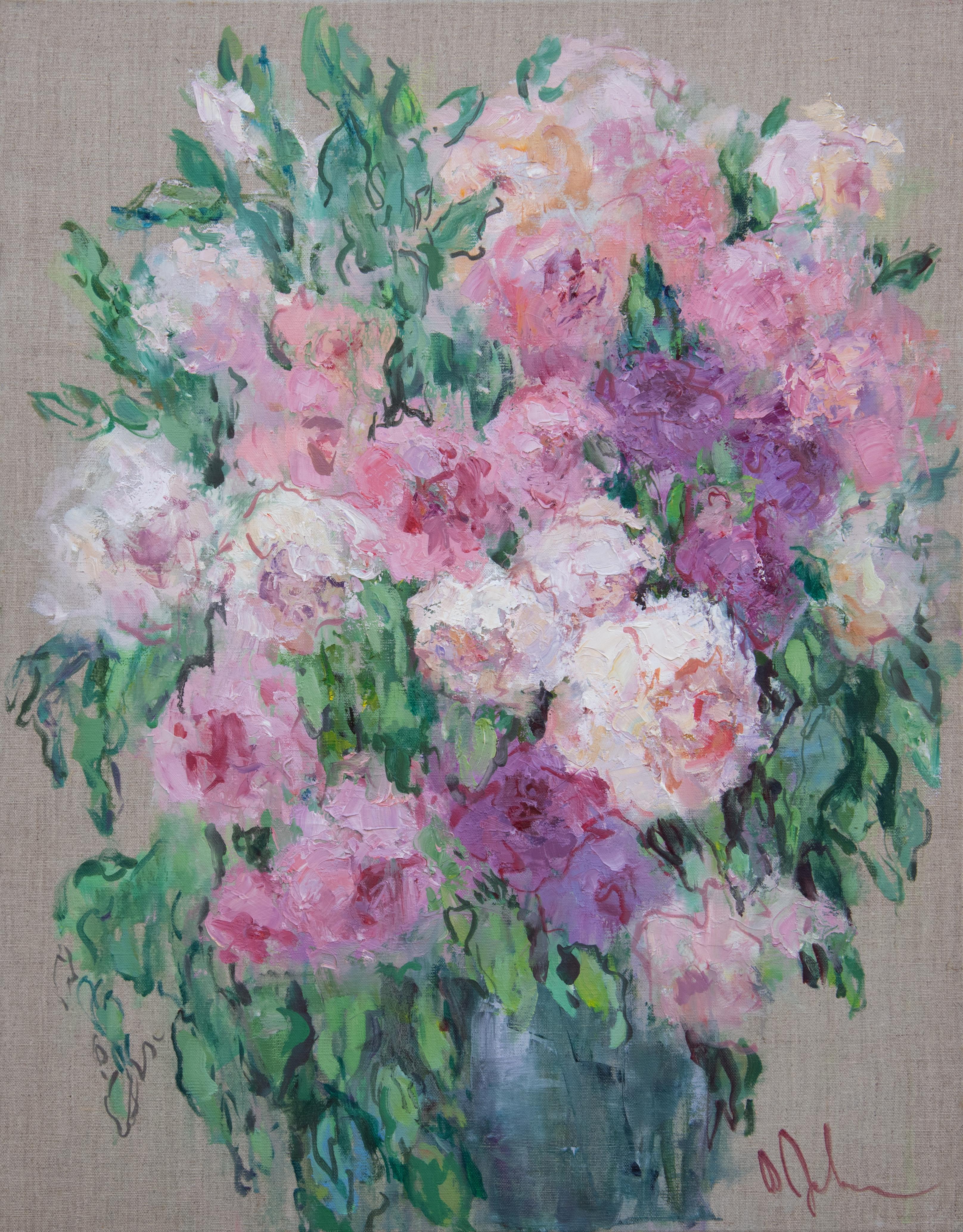 Still-Life Painting de Oksana Johnson - Dicha rosa y blanca, Pintura al óleo