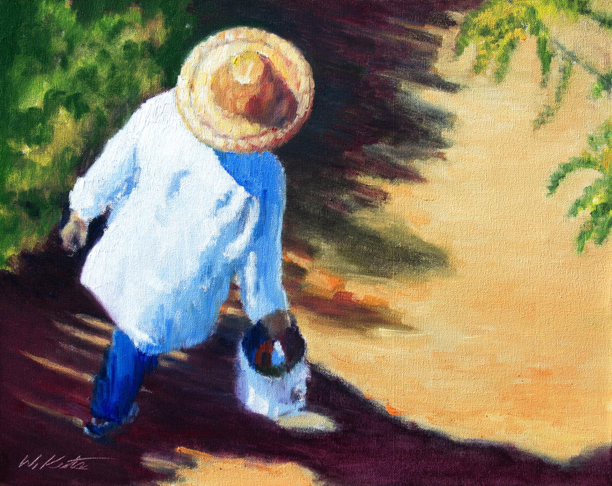 Figurative Painting de Warren Keating - Sombras de primavera y sombrero de paja, Pintura al óleo