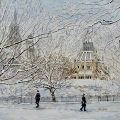 Biblioteca in inverno, dipinto originale