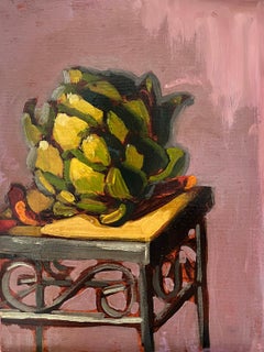 Carciofo su piedistallo, pittura a olio