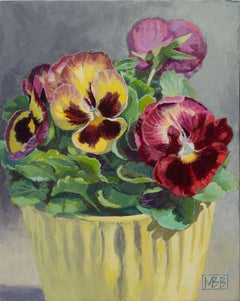 Pansies jaunes, rouges et violettes, peinture originale