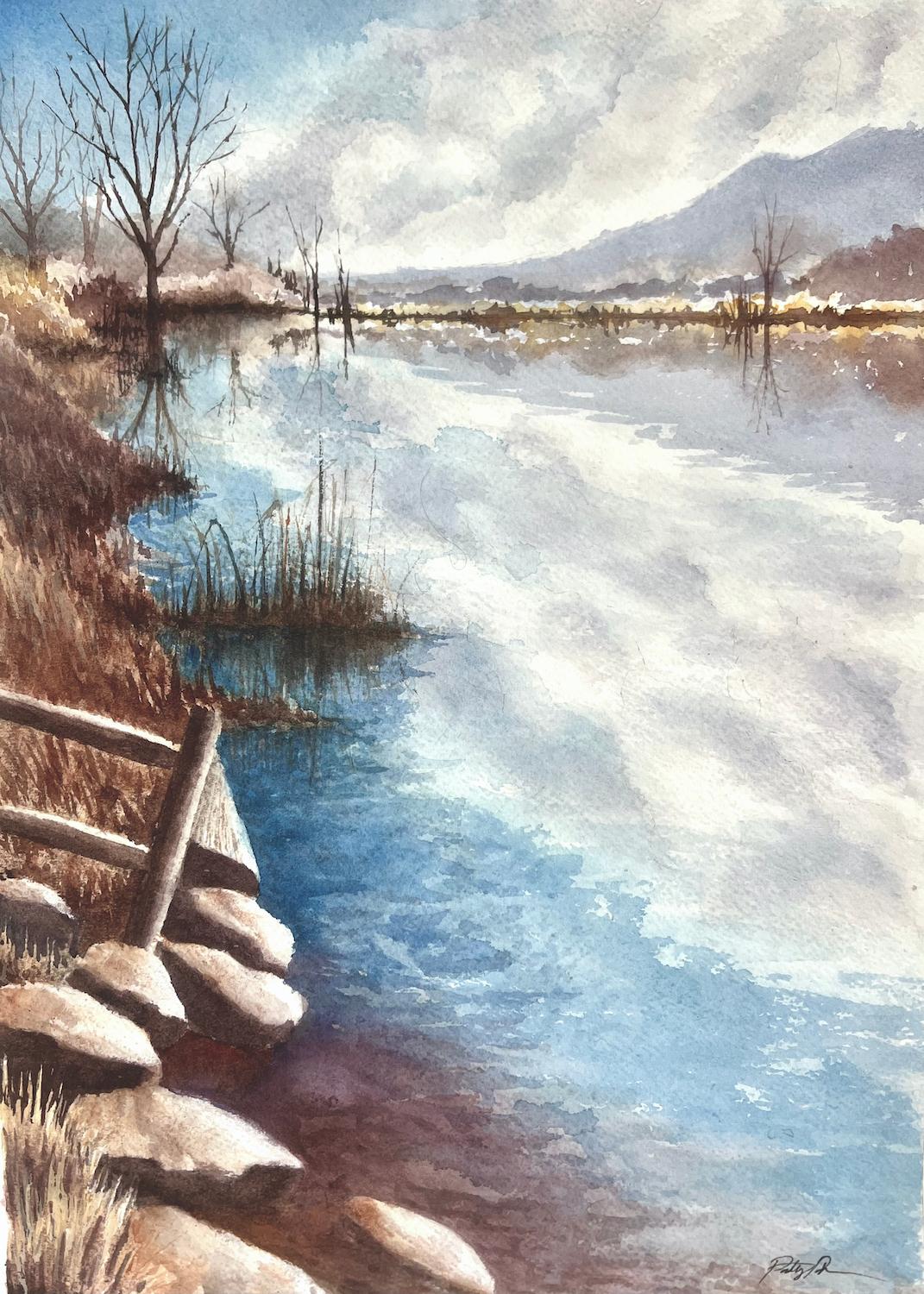 Il lago Coot in autunno, dipinto originale