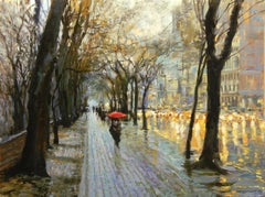 Central Park East Rain, Oil Painting