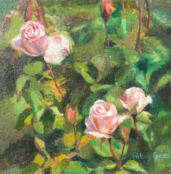 Three Light Pink Rose Buds, Oil Painting