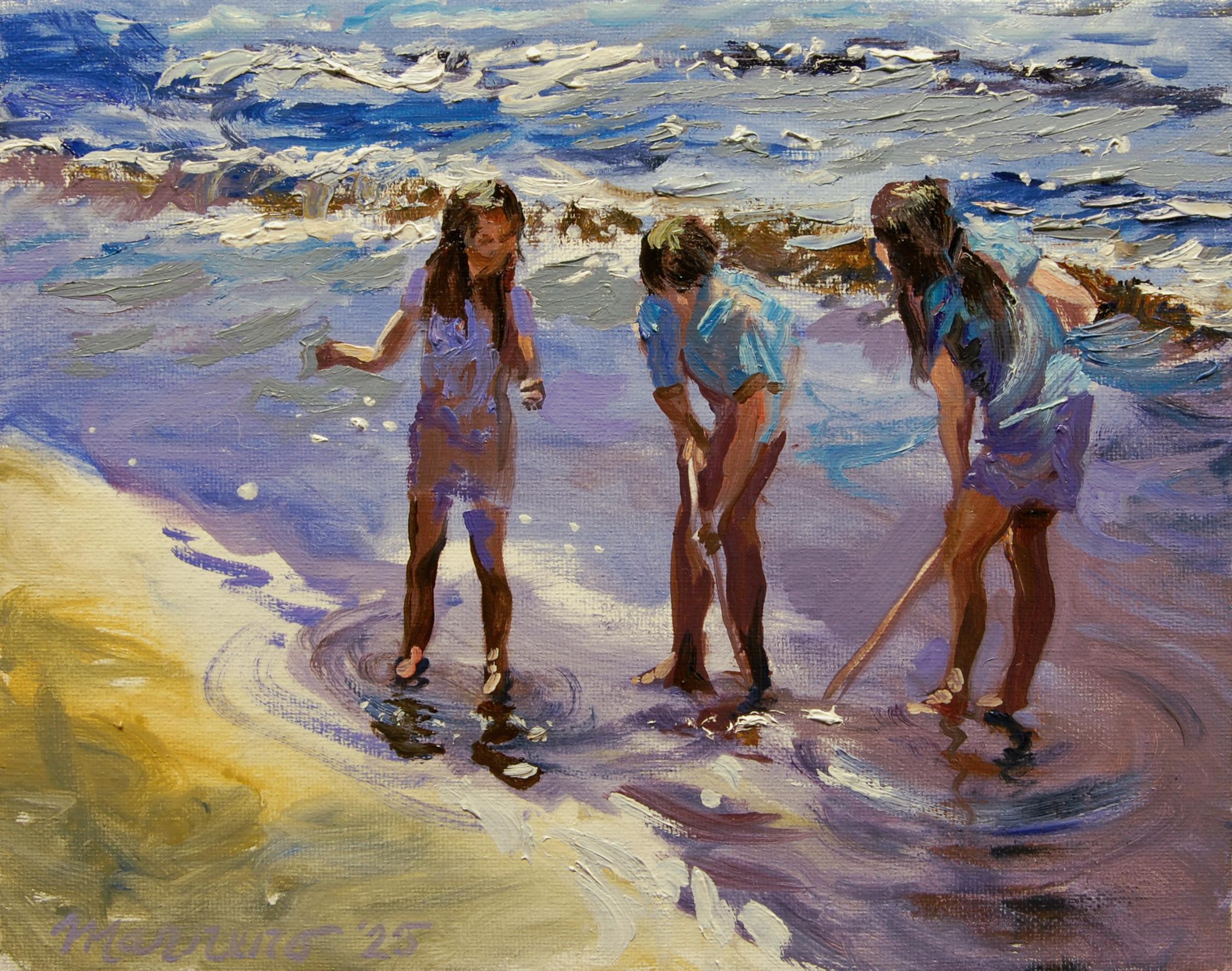 Chasse au dollar des sables, peinture à l'huile - Art de Onelio Marrero