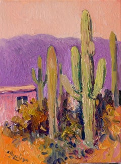 Evening in Arizona, Saguaros, Oil Painting