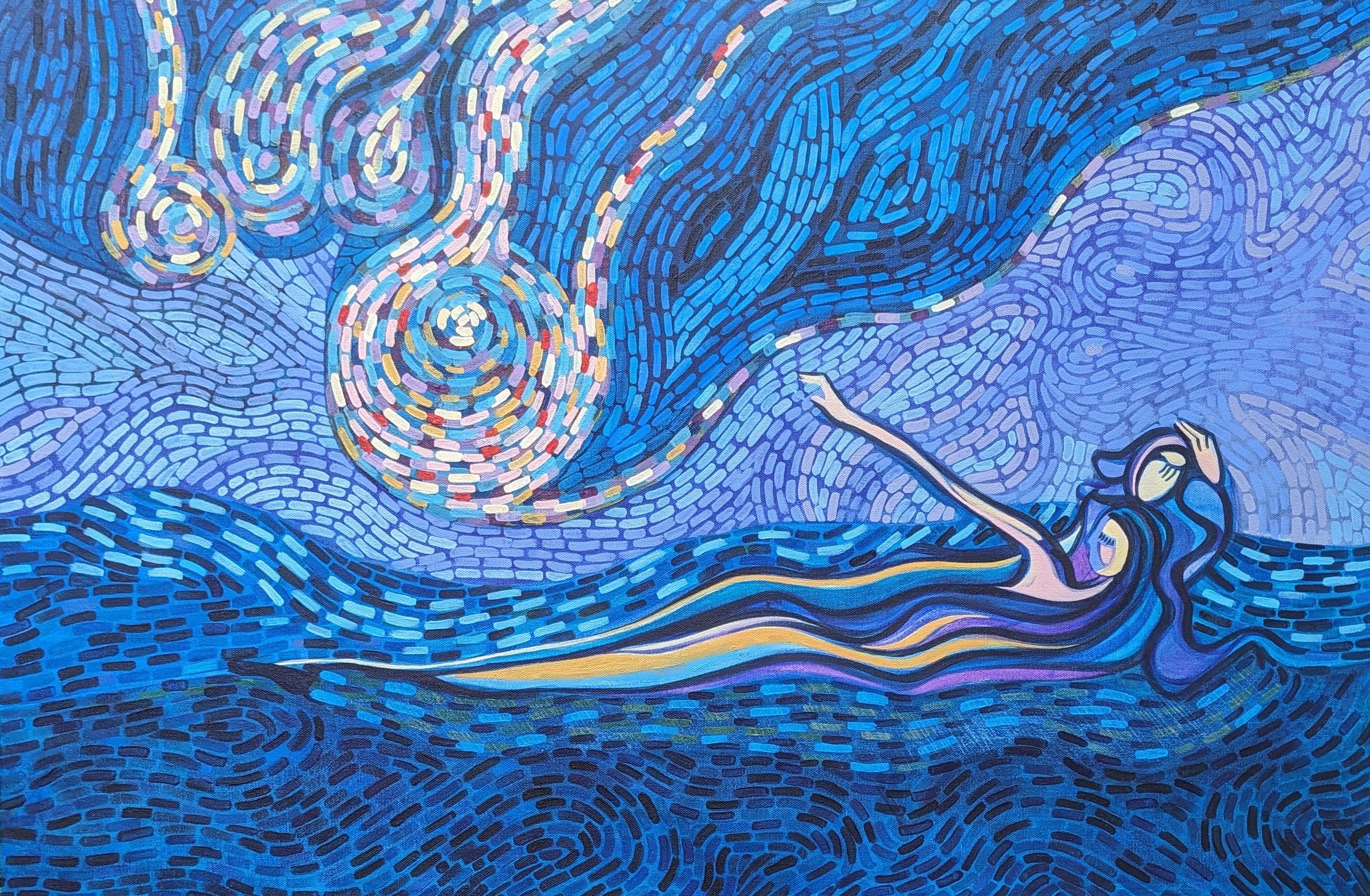 Estrella fugaz, Pintura original - Art de Diana Elena Chelaru