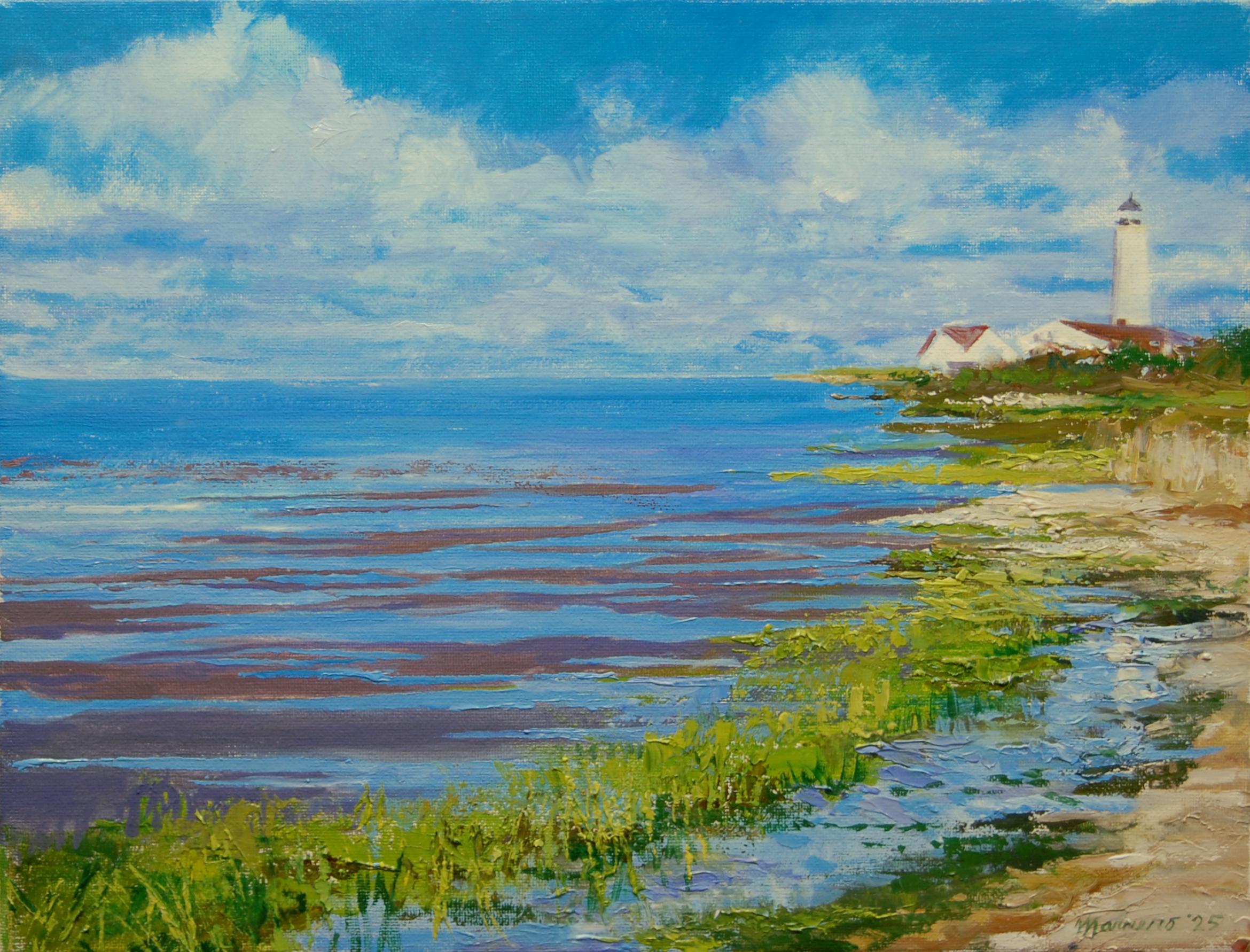 Lynde Point Saybrook Lighthouse, Oil Painting - Art by Onelio Marrero