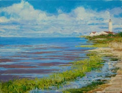 Lynde Point Saybrook Lighthouse, Oil Painting