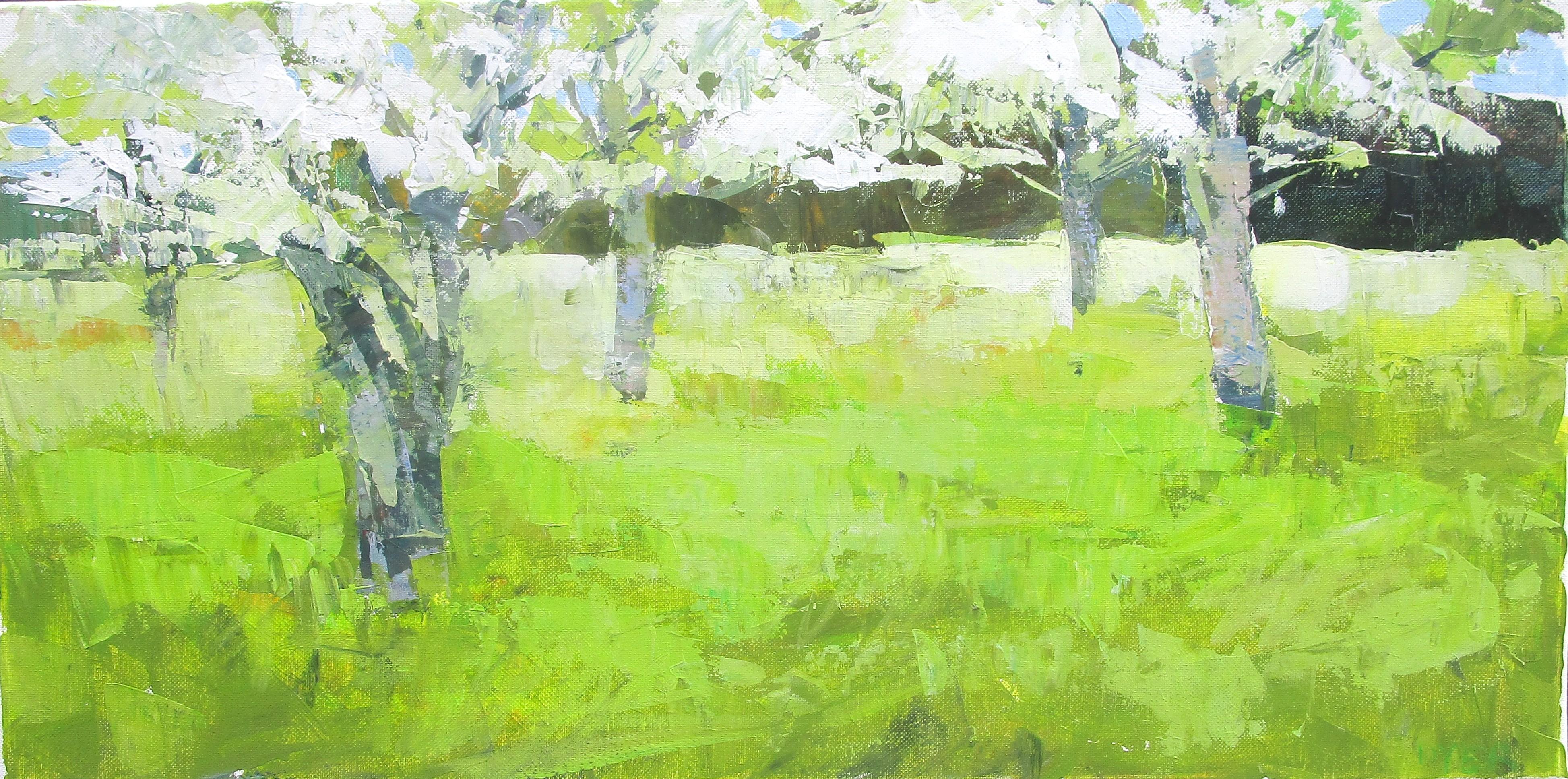Frühlingsbäume im Gras, Originalgemälde