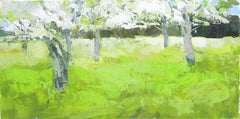 Frühlingsbäume im Gras, Originalgemälde