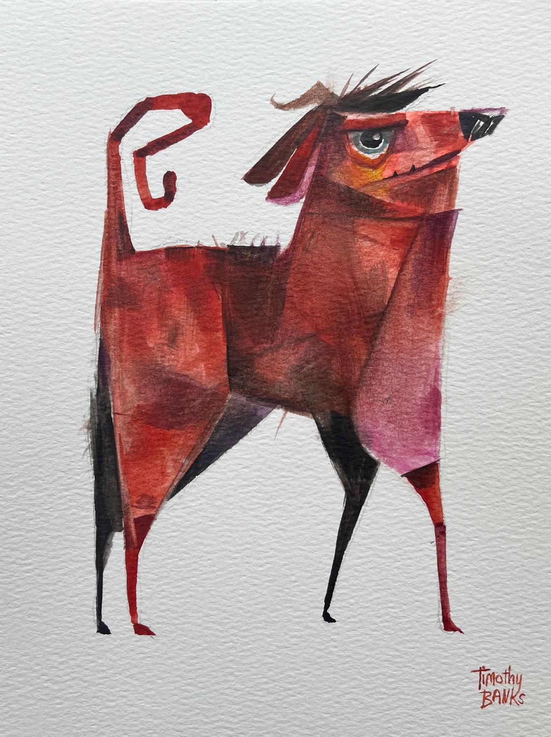 Animal Art Timothy Banks - Chien rouge, peinture originale