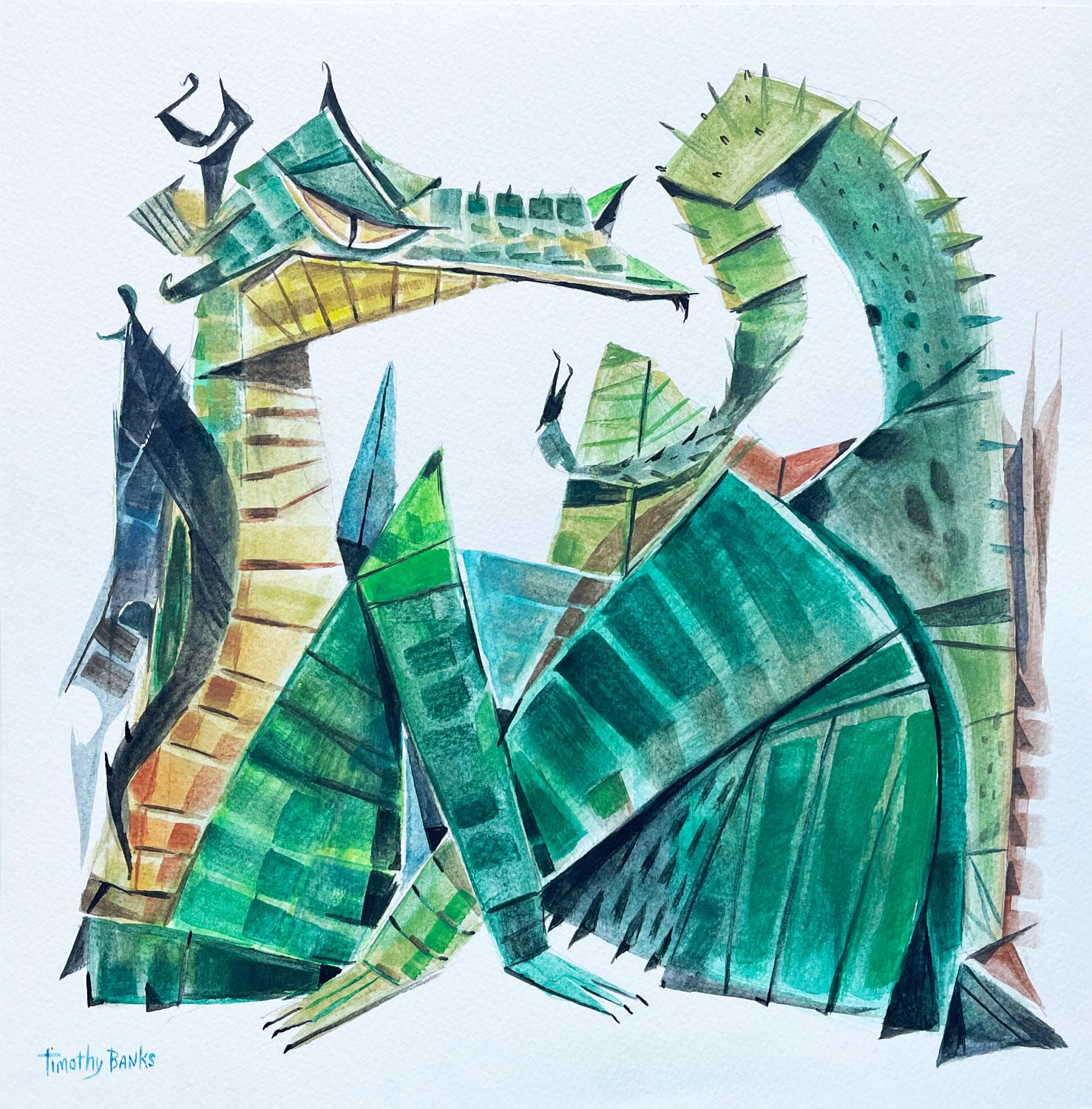 Animal Art de Timothy Banks - Dragón en reposo, Pintura original
