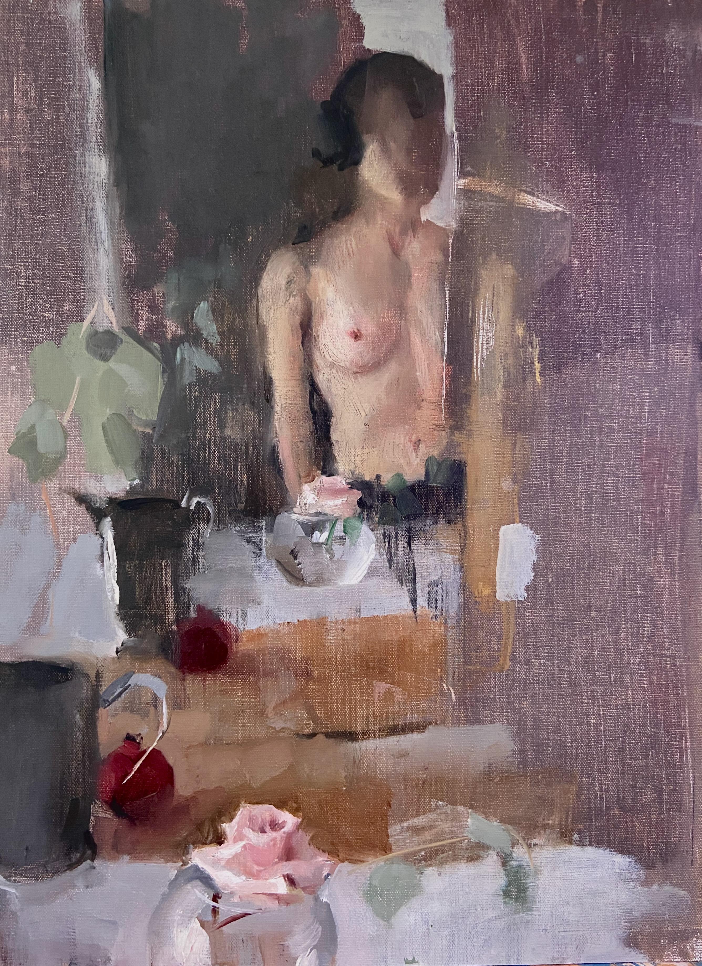 Studio Self-Portrait, Pittura a olio - Art di Sara Sisun