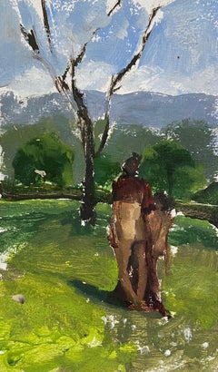 Figure in un paesaggio, pittura a olio