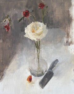 Rose blanche, peinture à l'huile