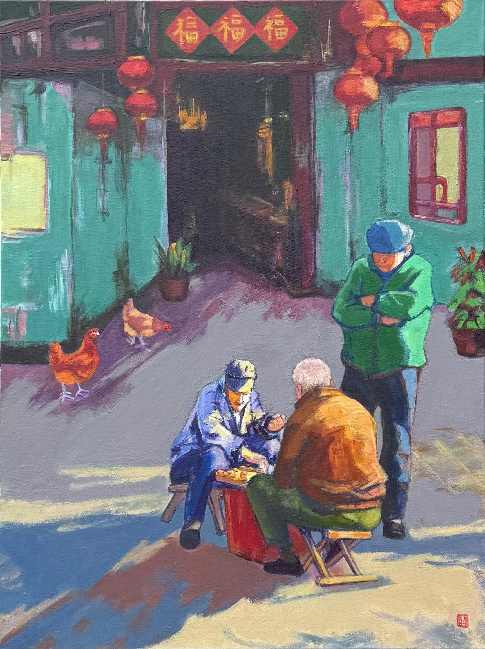 I giocatori di scacchi, dipinto originale - Art di Laura (Yi Zhen) Chen
