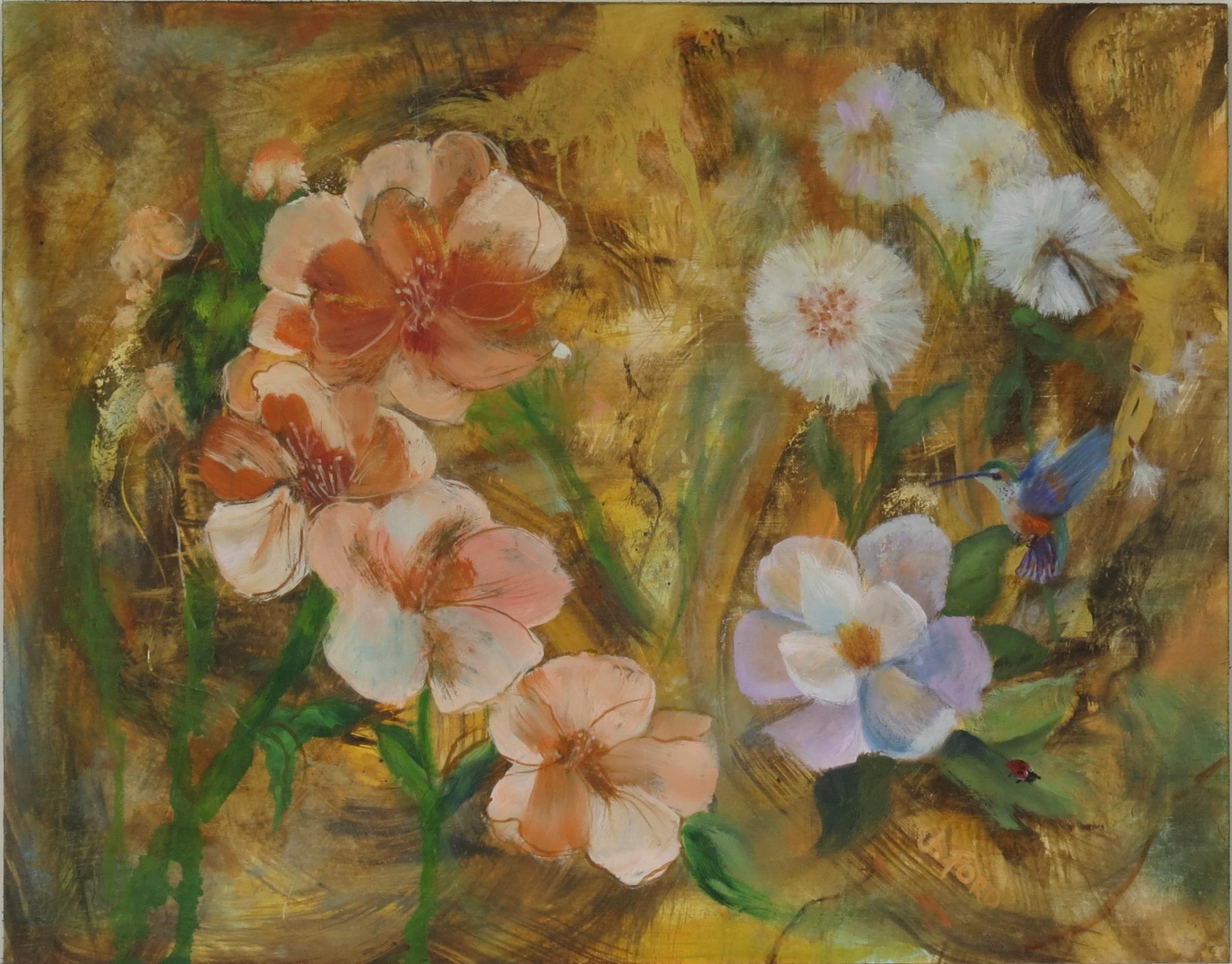 Fantaisie en fleurs, peinture à l'huile - Art de Joanie Ford