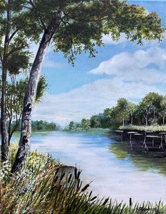 Bord de l'eau, peinture à l'huile