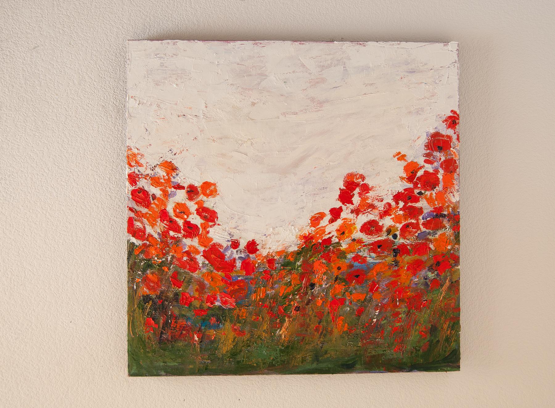 <p>Artist Comments<br>Artist Kajal Zaveri presents a heavily textured meadow filled with red and orange blooms. 