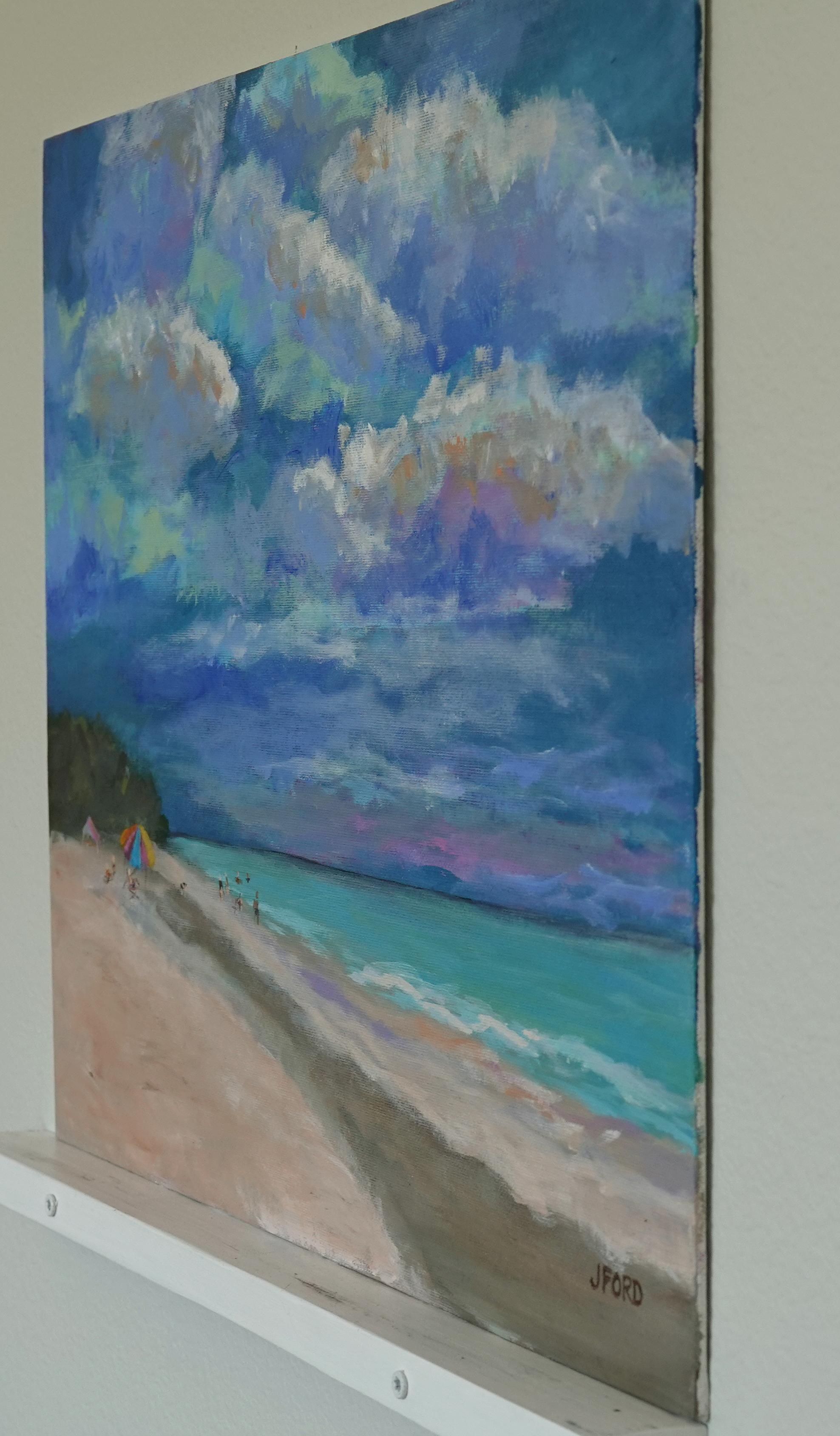 Warm Sand und schöne Wolken, Originalgemälde – Painting von Joanie Ford